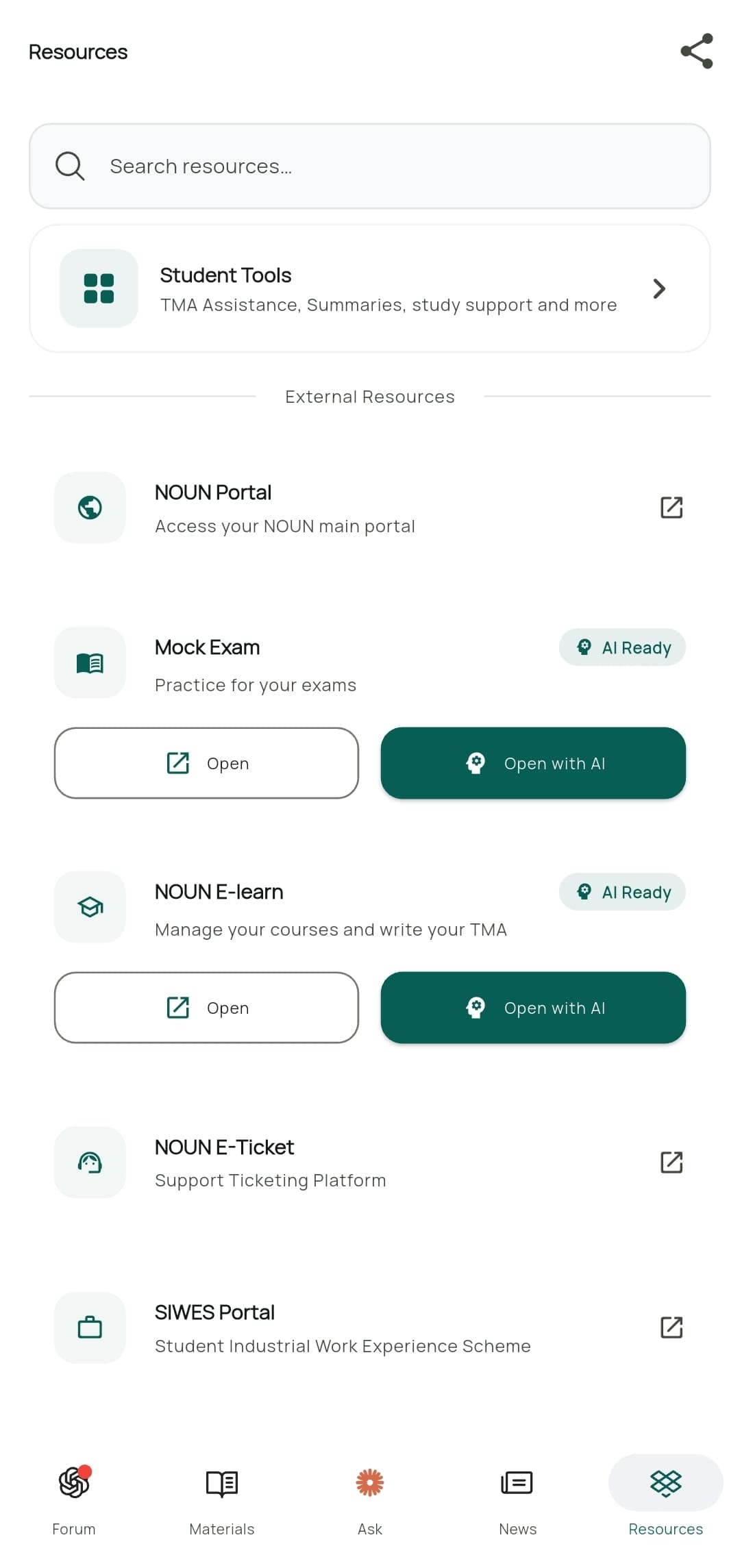 NounHub Resources — student tools and quick links to NOUN portals