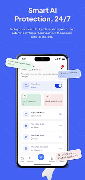 PornBlock — smart AI protection 24/7 for high-risk hours, sites, apps and keywords